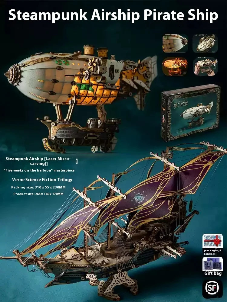 Master Of Mystery Future Pirate Ship Wooden Assembly Model Desktop Decoration Friend'S Birthday Gift Boutique Gift Box Set