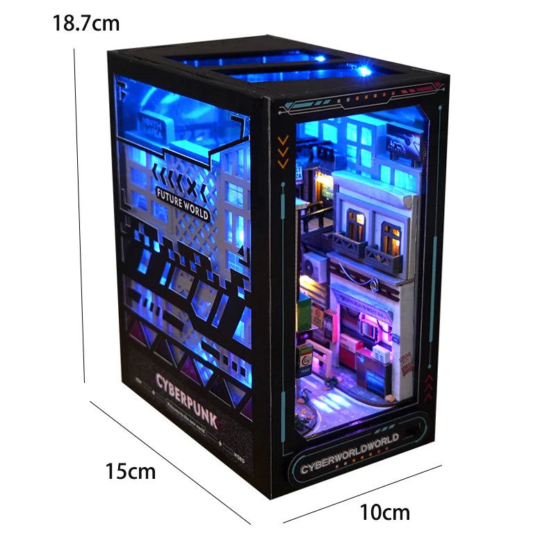 3D Wooden Puzzle Mini Doll House DIY Book Nook Kit Assembly Model Building Bookend Toy Bookshelf Insert Decor With LED Xmas Gift