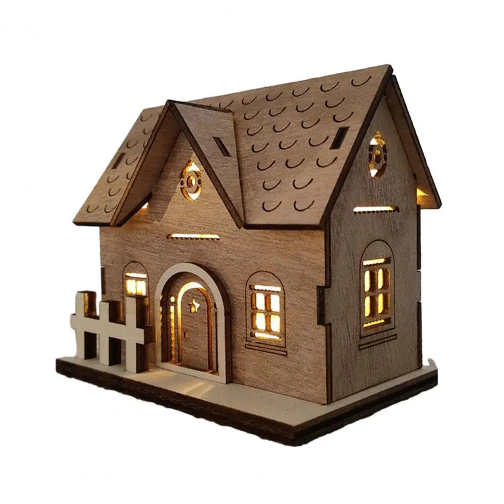 Wood House Model for Christmas Christmas House Ornament Festive Wooden House Ornaments Durable Warm Light Christmas for Home