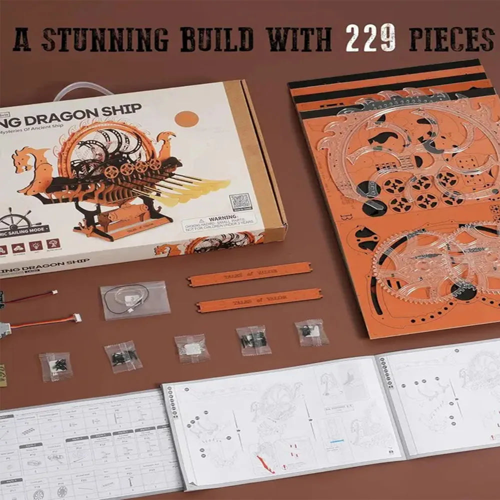 Wooden puzzle, Viking dragon boat, handmade puzzle building block toy, high difficulty 3D model toy