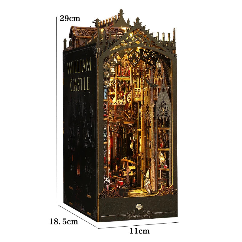 3D Wooden Puzzle Mini Doll House DIY Book Nook Kit Assembly Model Building Bookend Toy Bookshelf Insert Decor With LED Xmas Gift