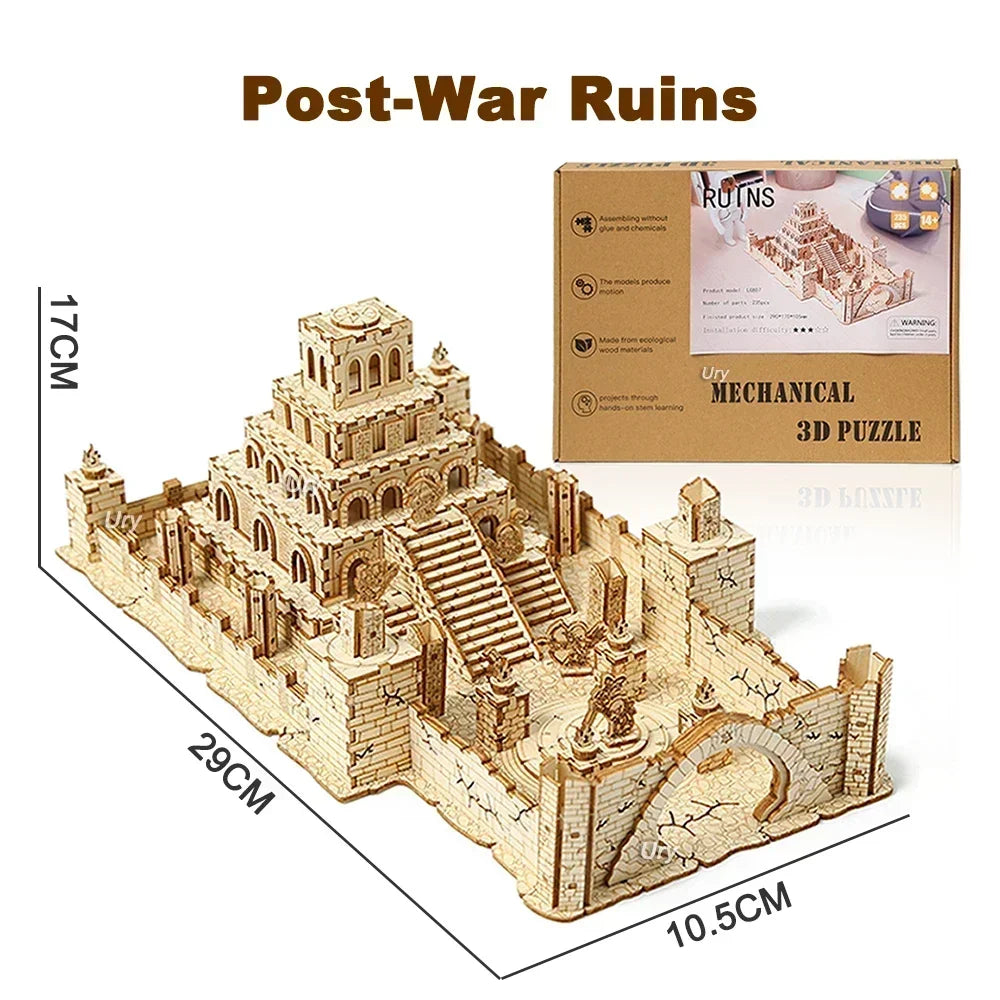 3D Wooden Puzzle WW2 War City Postwar Handmade Mechanical Assembly House Model DIY Kits Toys Desk Decoration Gifts For Kids