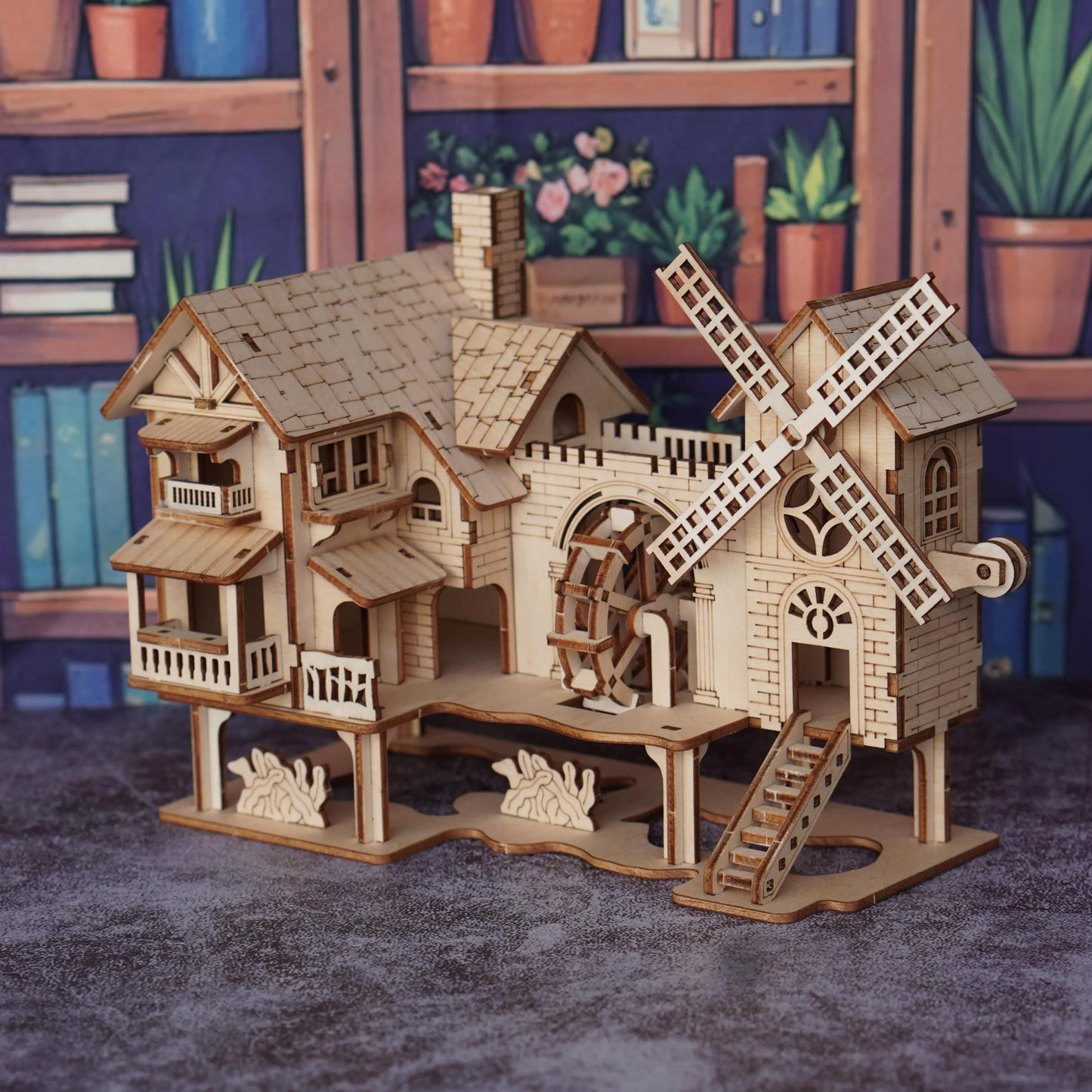 3D wooden puzzle windmill house model kit, wooden DIY building model puzzle block toy, suitable for gift decoration for family