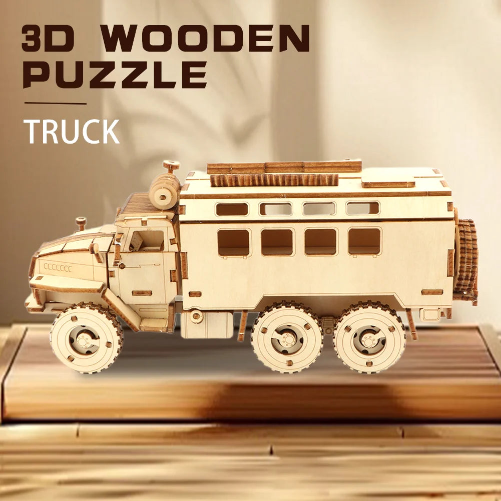 3D Transport Truck Wooden Puzzle Adult And Children's Educational Hands-On Assembly Toys Home Decoration Wooden Puzzle