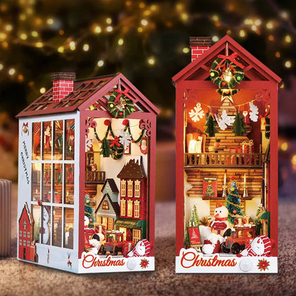 Creative 3D Christmas Book Stand Assembled Building Kits Model with Lights Wooden Puzzles Desktop Decoration Toys Gifts for Kids