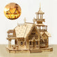 DIY Villa 3D Wooden Model Kit with Light Castle Puzzles Assembly Toy Kid Adult DIY Model Kits Desk Decoration for Gift