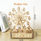 Ury 3D Wooden Puzzles Led Rotatable Ferris Wheel Music Octave Box Model Mechanical Kit Assembly Decor DIY Toy Gift for Kid Adult