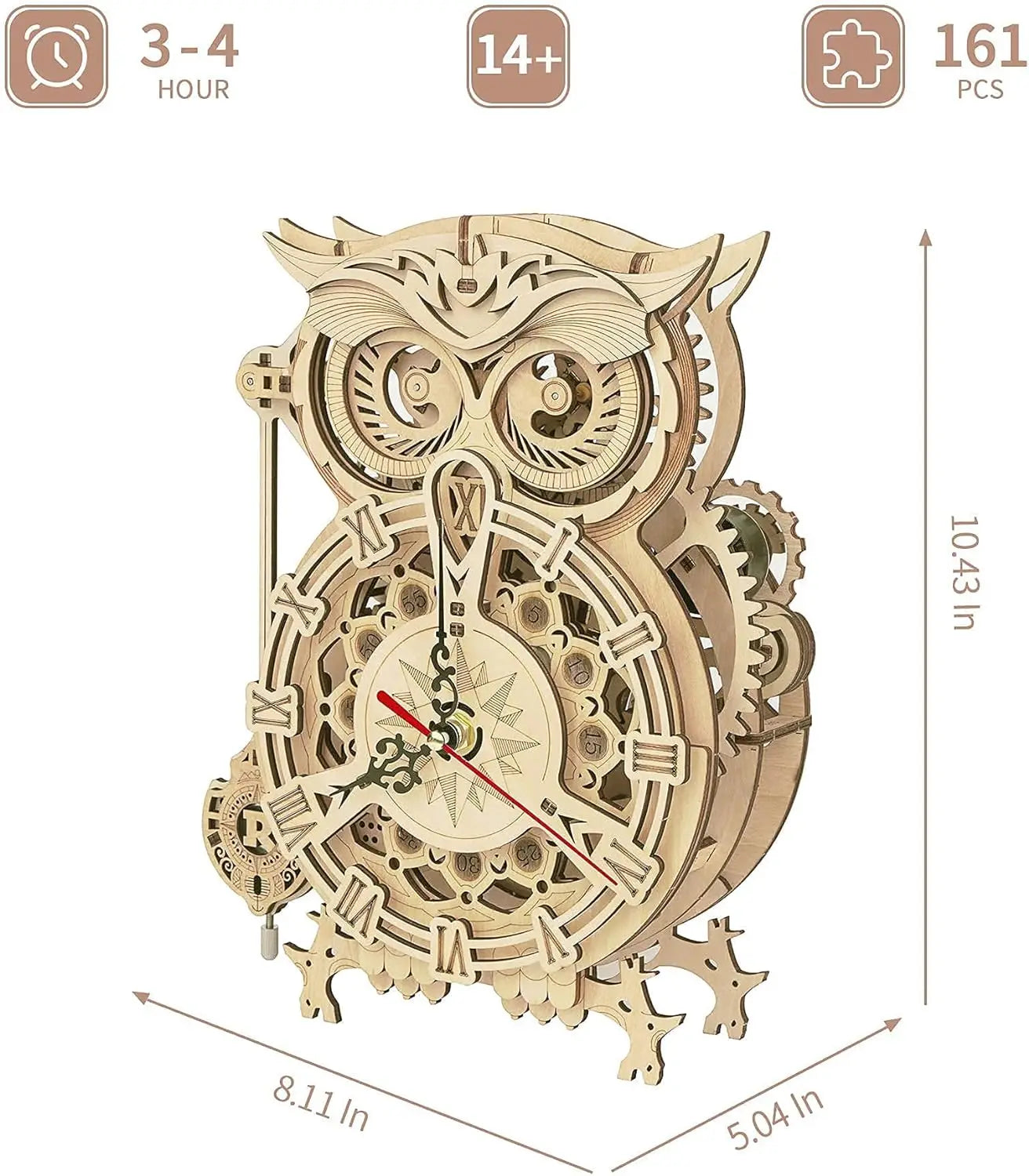 Robotime ROKR 3D Wooden Puzzle Owl Clock Model Building Kit Toys for Children Kids Boys LK503
