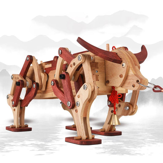 Wooden Gear Mechanical Ox Cart Model Invention in Ancient China Creative Assembly Toys Crafts Walks On Its Own Gift