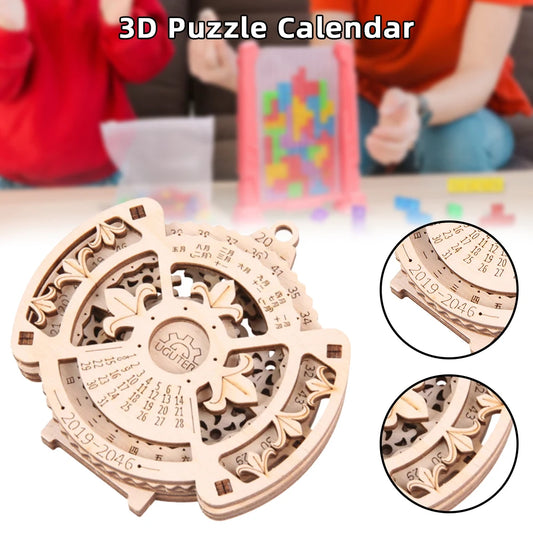 DIY 3D Perpetual Calendar Wooden Puzzle Game Gear Rotating Assembly Toy Learning & Education Unisex Puzzles Toy For Teens Adults