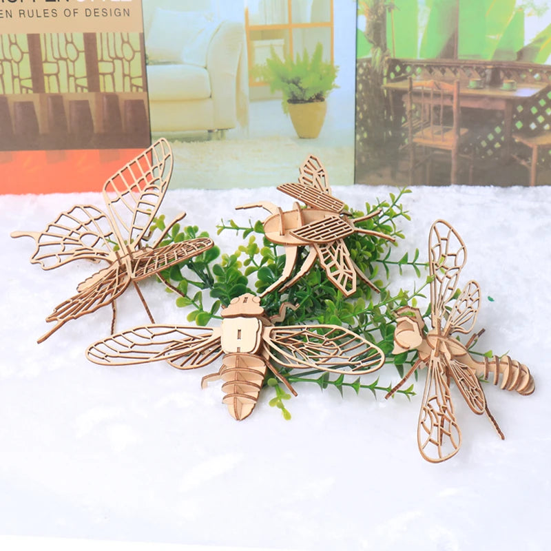 Wooden 3D Puzzle DIY Insects Animal butterfly Bee Adult Puzzles Toys ornament handicraft scorpion 14+