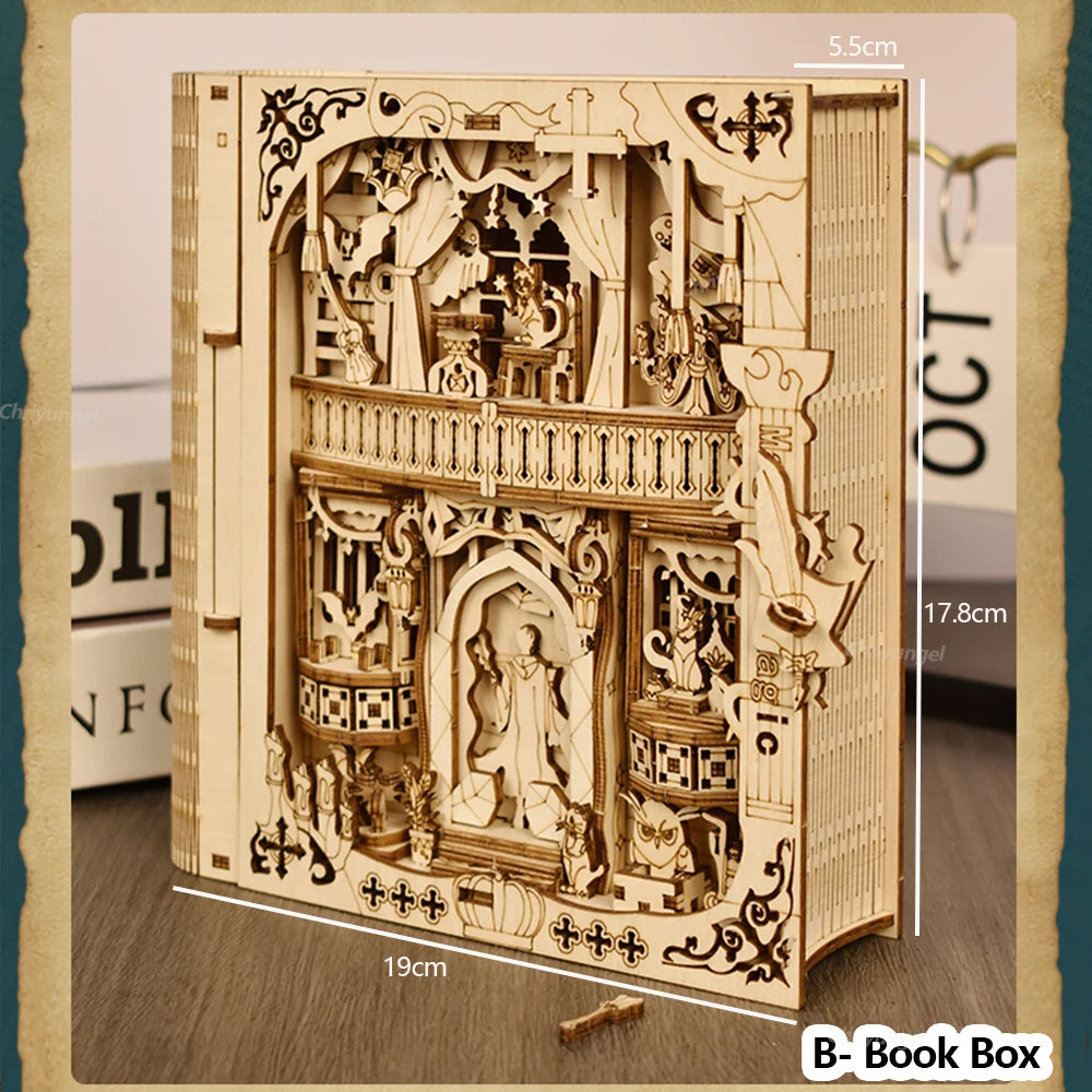 Book of Secrets 3D Puzzle Wooden DIY Assembly Miniature House Kit Home Living Room Decor Crafts Gift for Adults Kids 2 Styles