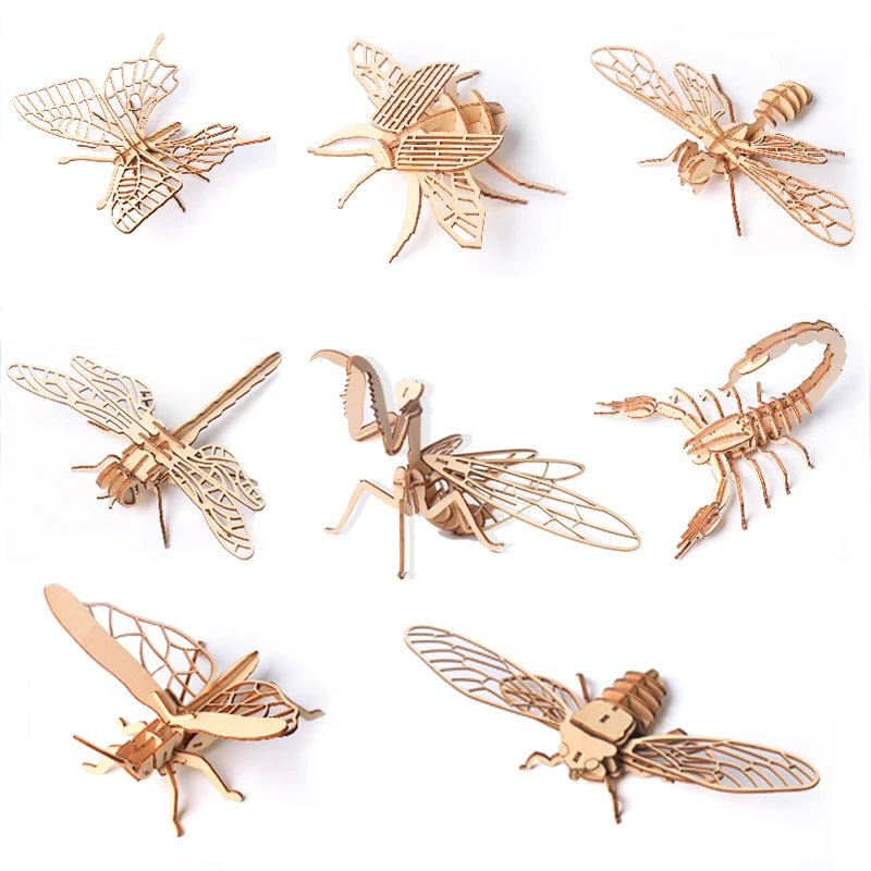 Wooden 3D Puzzle DIY Insects Animal butterfly Bee Adult Puzzles Toys ornament handicraft scorpion 14+