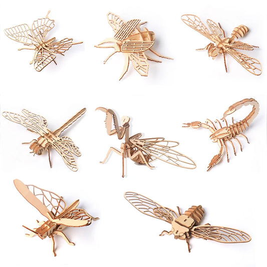 Wooden 3D Puzzle DIY Insects Animal butterfly Bee Adult Puzzles Toys ornament handicraft scorpion 14+