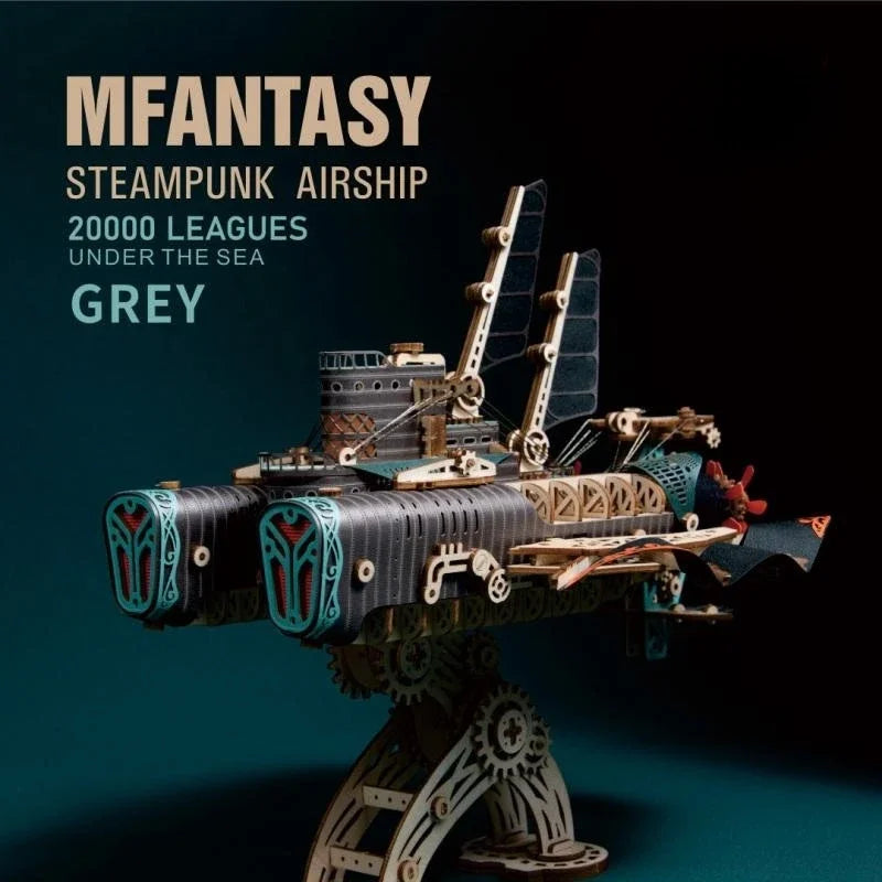 Steampunk Fantasy Airship 3D Wooden Puzzle Model Building Kits Submarine Handicraft Masterpiece DIY Assembly Toy