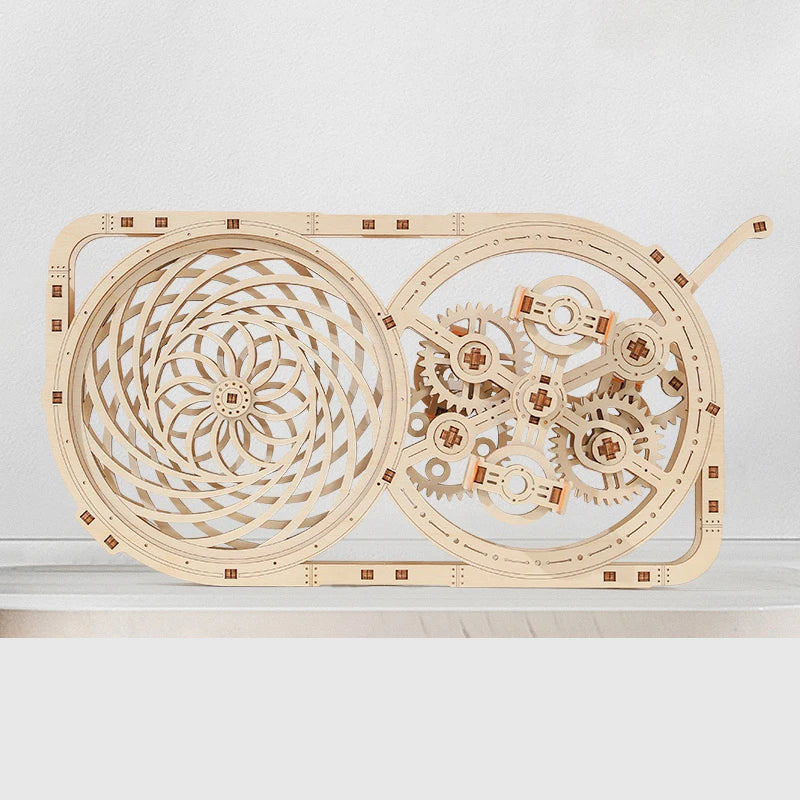 DIY Wooden Model 3D Puzzle Miniature Building Kit Mechanical Gear Rotation Educational Jigsaw Puzzle for Children Birthday Gifts