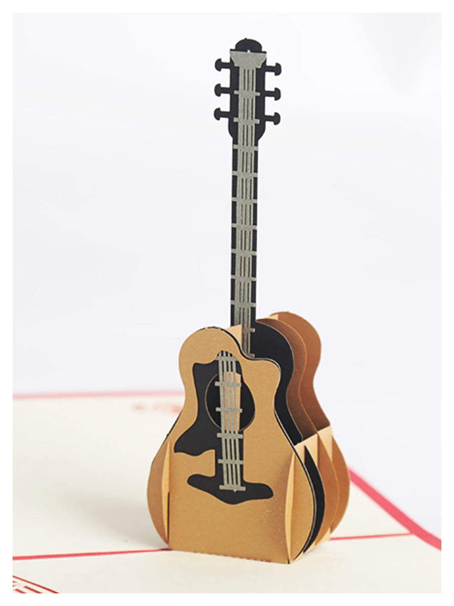 3D Classic Wooden Guitar Greeting Card, Concert, Violin, Piano, Invitation, Birthday Card, Gifts, Sympathy Card, Thank You Card