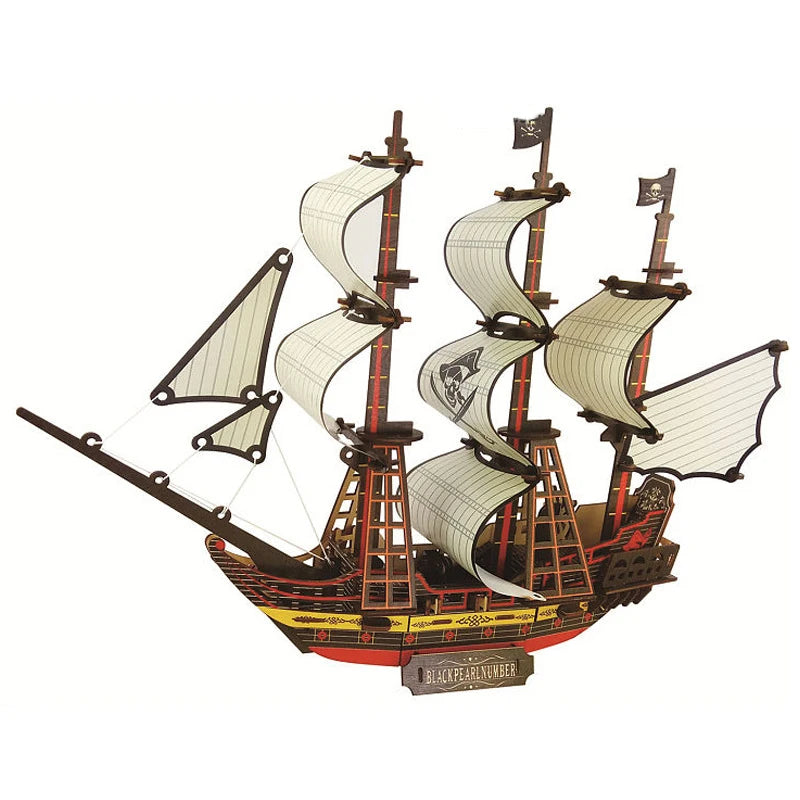 3D Sailing Ship Warship Pirate Ship Wooden Puzzle Boat Model DIY Educational Handmade Toys For Children Kids Party Games Gift
