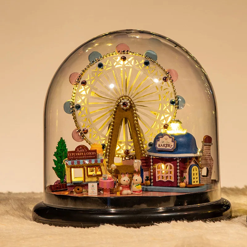 Handmade DIY Craftsmanship Wooden Music Box Ornaments Creative City In The Sky Music Box Christmas Birthday Gift For Girlfriend