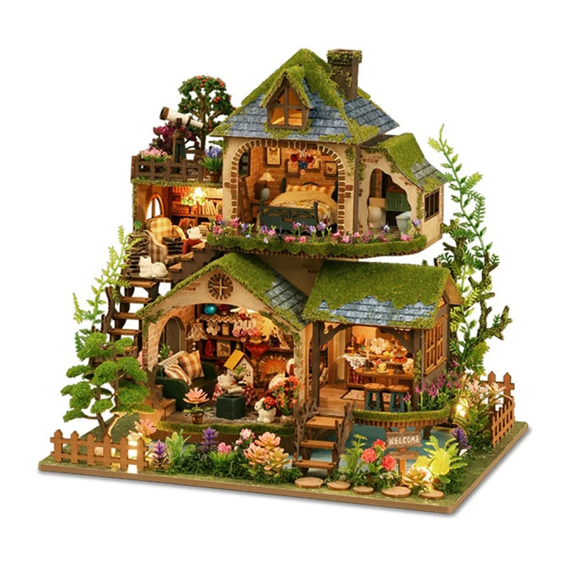 ABYN-DIY Wooden Forest Adventure House Building Kit Assembled Dollhouse Bookshelf Home Decor Friend Birthday Gift