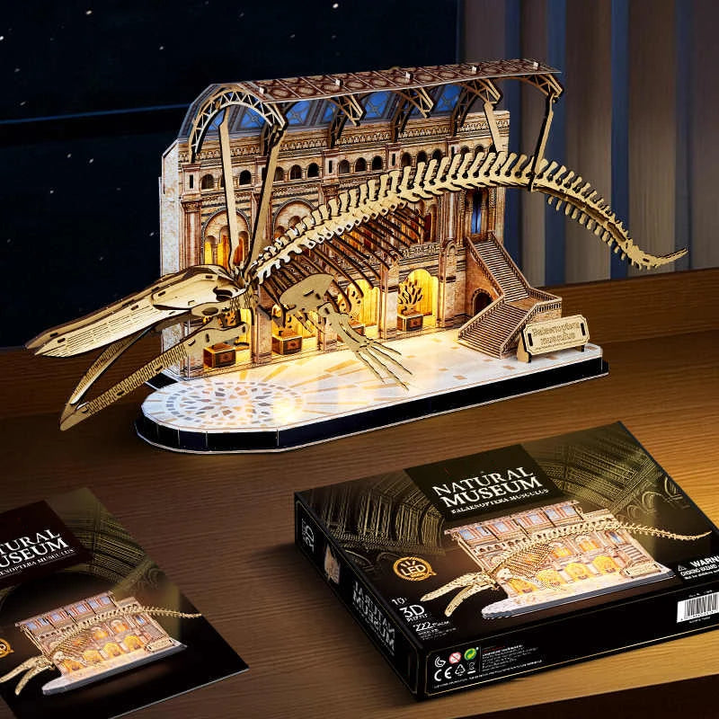 DIY Wooden Puzzle 3D Natural History Museum Model Apatosaurus Blue Whale Miniature Skeleton Assemble Toy Children Adult Gift