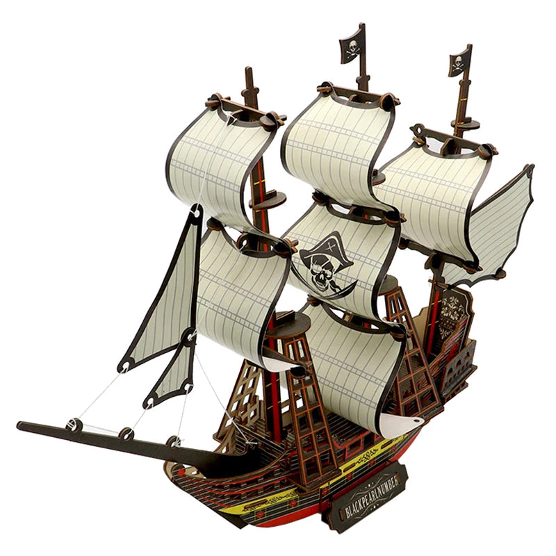 3D Sailing Ship Warship Pirate Ship Wooden Puzzle Boat Model DIY Educational Handmade Toys For Children Kids Party Games Gift