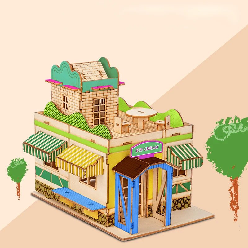 1:50 Scale Miniature Building Prefabricated House Wooden Cabin DIY Assembly Model Kit Wooden Constructor Architecture Material