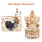 Rotatable DIY 3D Puzzles Carousel merry-go-round Music Octave Box Wooden Model Mechanical Kits Assembly Decor Toys Gift for Kids