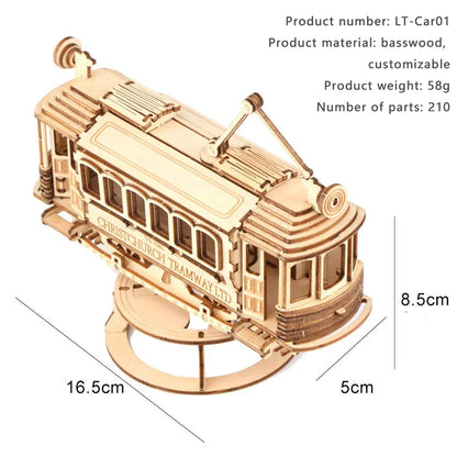 3D Retro Tram Model Wooden Jigsaw Puzzle DIY Wooden Jigsaw Puzzle Adult Toy Children's Educational Game Wooden Jigsaw Puzzle