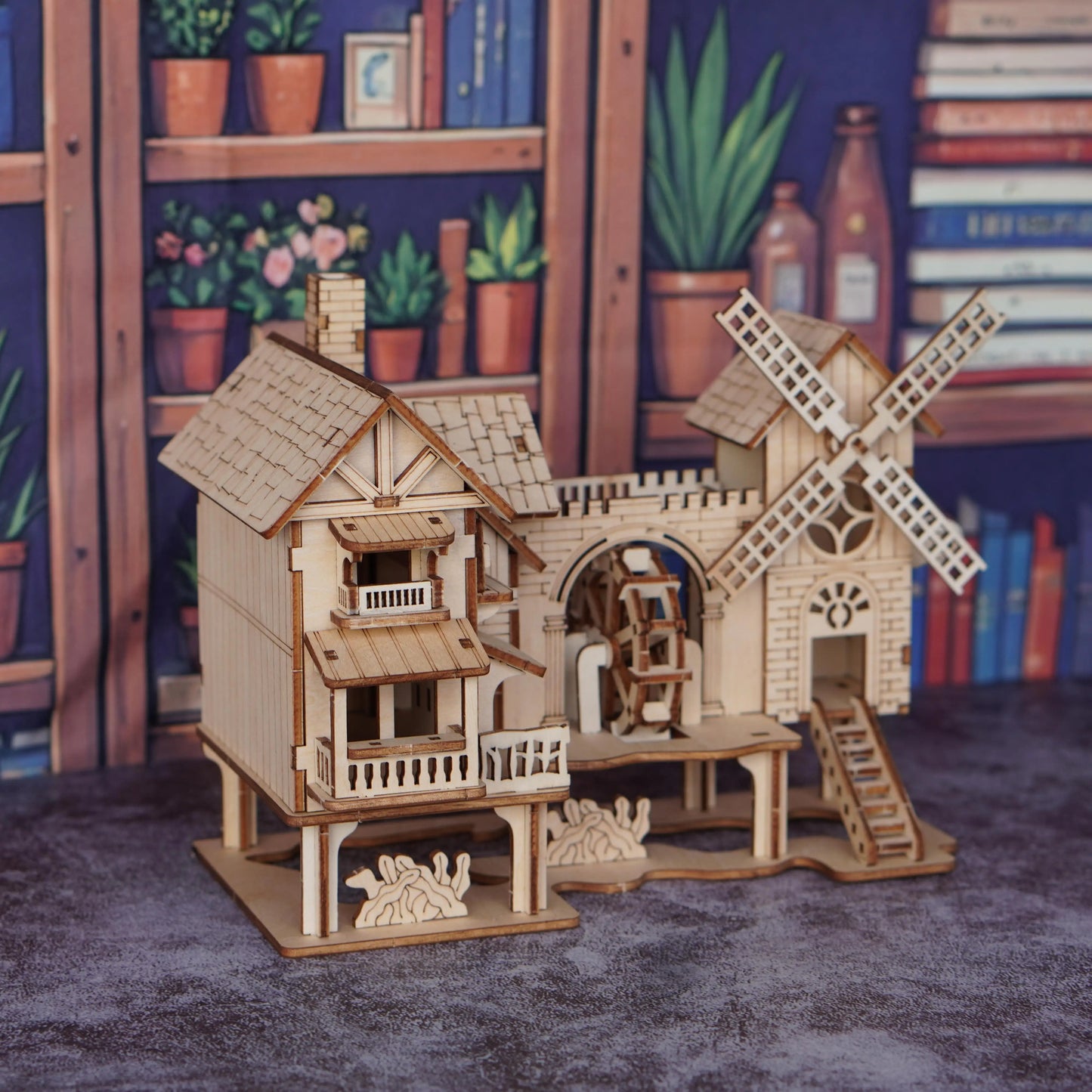 3D wooden puzzle windmill house model kit, wooden DIY building model puzzle block toy, suitable for gift decoration for family
