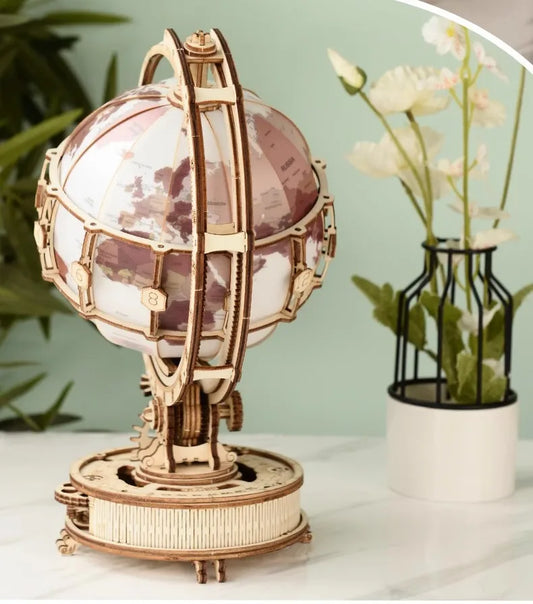 3D Rotating Wooden Puzzle Wooden Globe Craft Ornament With Lights Constructor Model Building Block Kits Toy Gift for Children