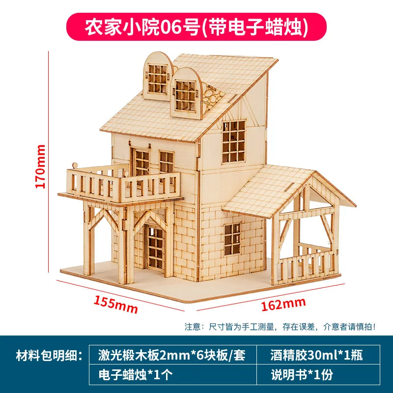 1:50 Scale Miniature Building Prefabricated House Wooden Cabin DIY Assembly Model Kit Wooden Constructor Architecture Material