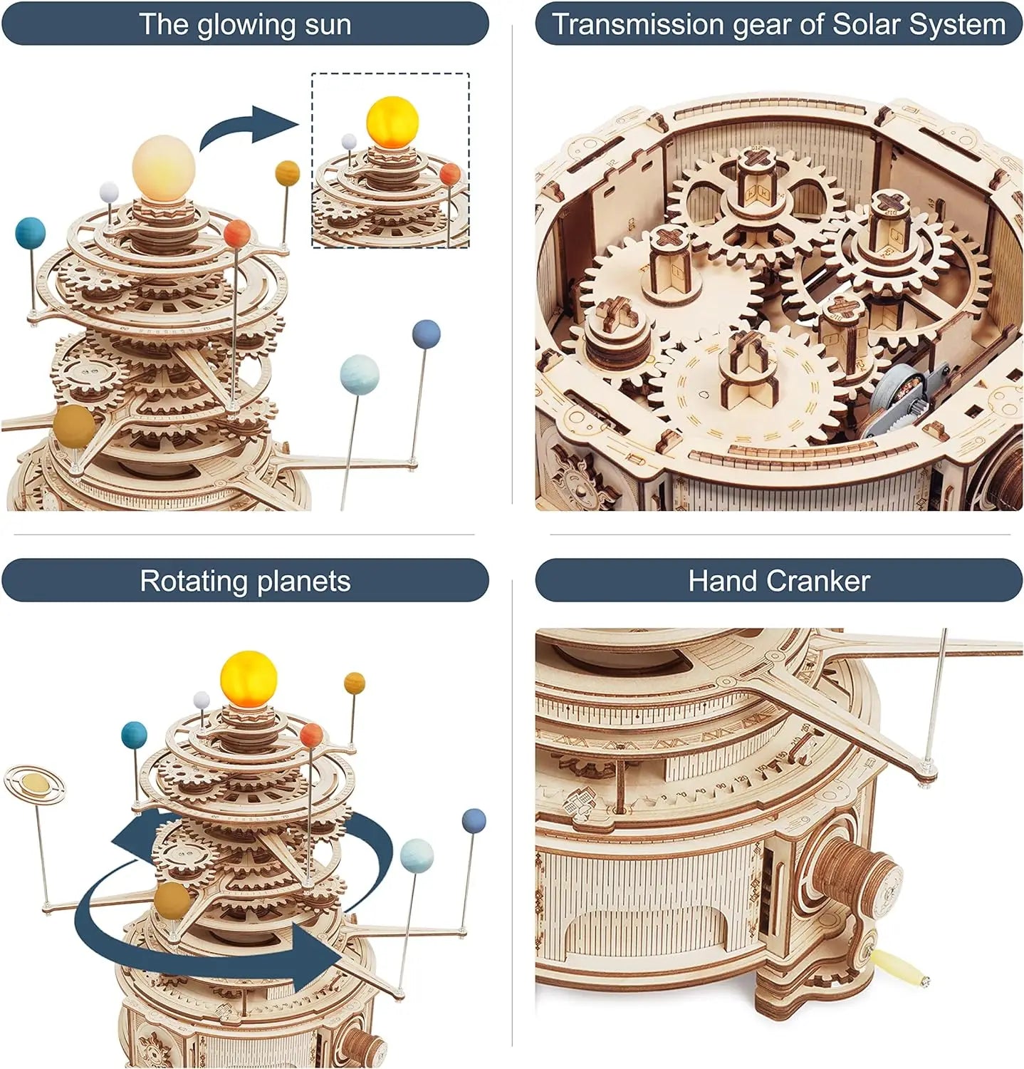 Robotime Rokr 316PCS Rotatable Mechanical Orrery DIY Wooden Model Building Block Kits Assembly Toy Gift for Children Adult ST001