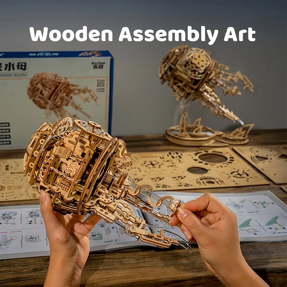 3D Wooden Jellyfish Model Kit  Marine Life DIY Assembly for Adults & Teens, Ocean-Themed Home Decor Sculpture, Intricate Underwa