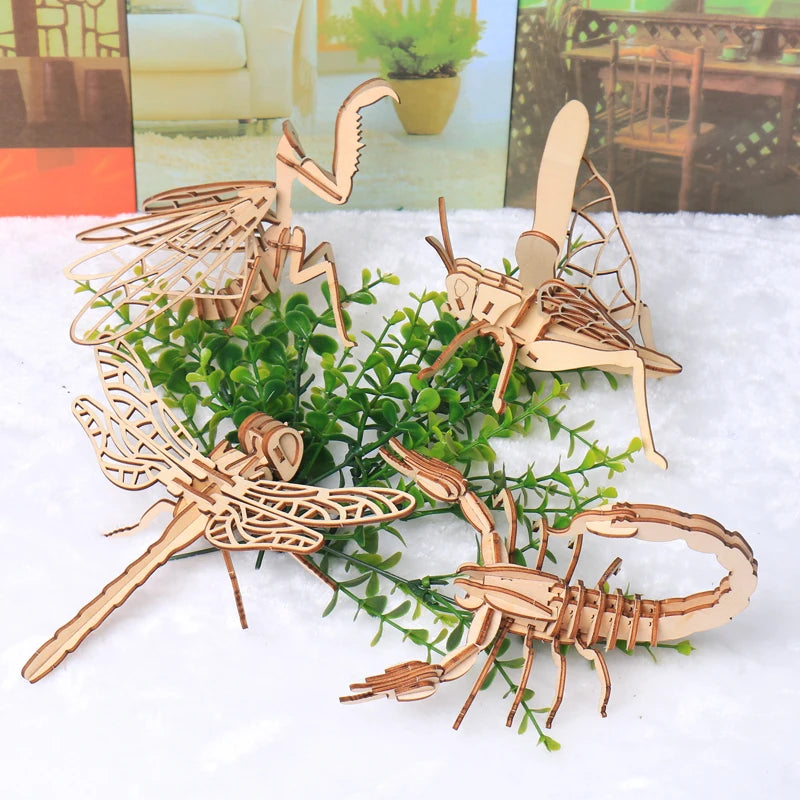 Wooden 3D Puzzle DIY Insects Animal butterfly Bee Adult Puzzles Toys ornament handicraft scorpion 14+