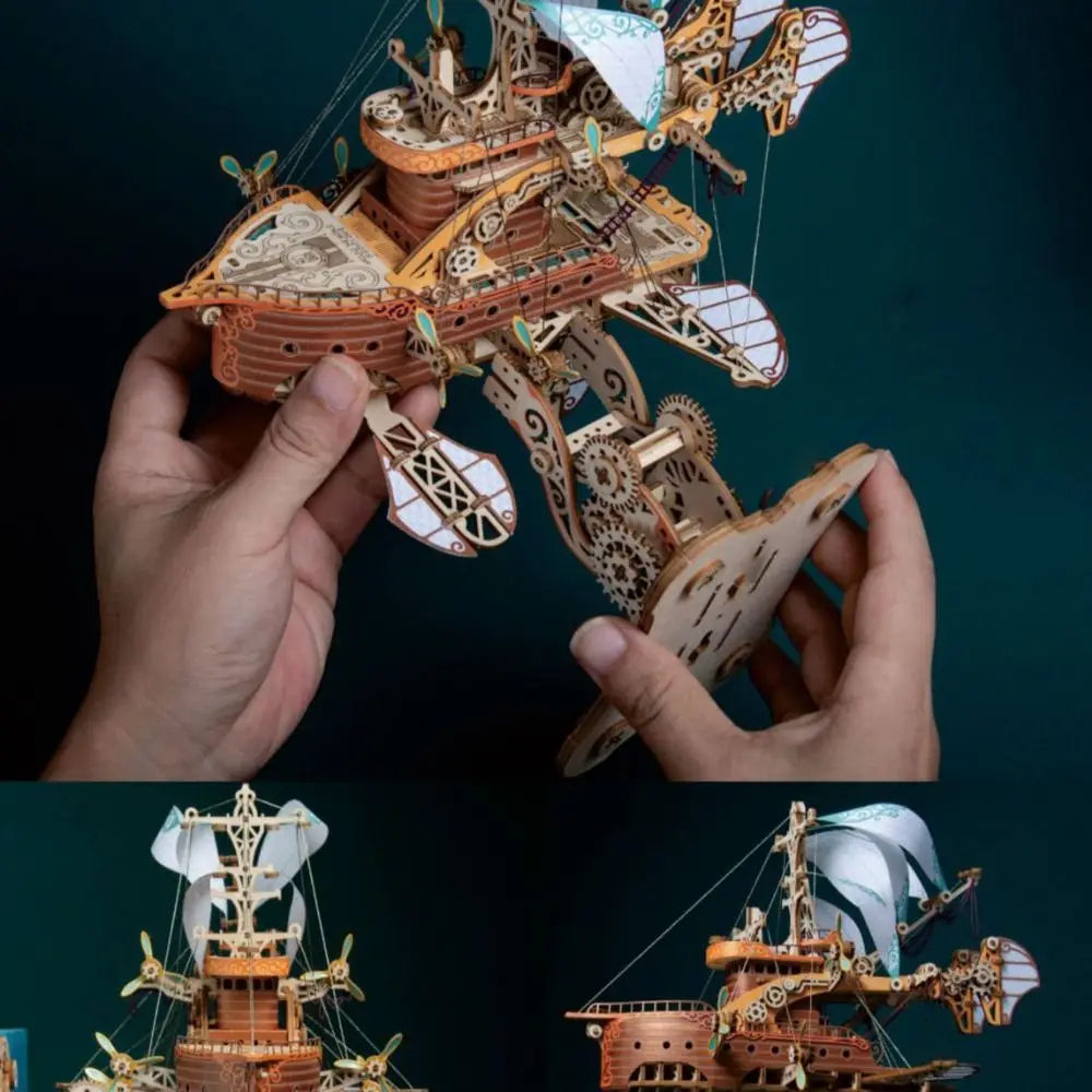 Assembly Fantastic Spaceship Model Fantasy Airship Handicraft DIY 3D Wooden Puzzle Miniature Model Collection