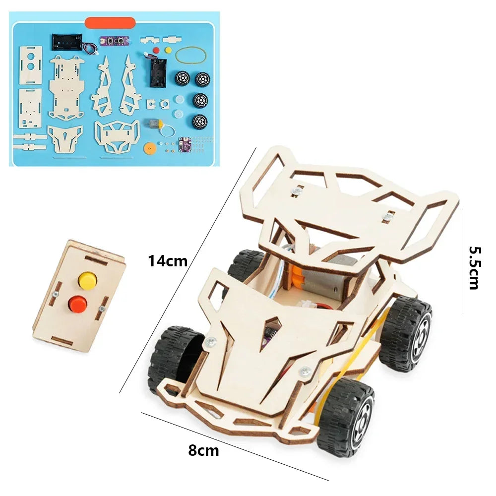 DIY Wooden Remote Control Car Wooden Four Wheel Drive Racing Assembling Science Experiment Kits KIDS STEM Educational Toy