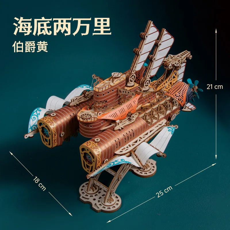 Fantasy Spaceship Pirate Ship 3d Puzzle Handmade Wooden Model Creative Toys Holiday Gift Child Desktop Decor