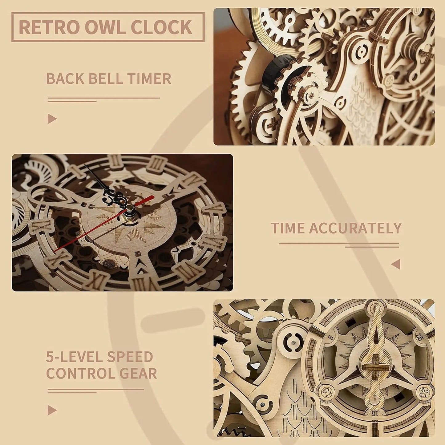 Robotime ROKR 3D Wooden Puzzle Owl Clock Model Building Kit Toys for Children Kids Boys LK503