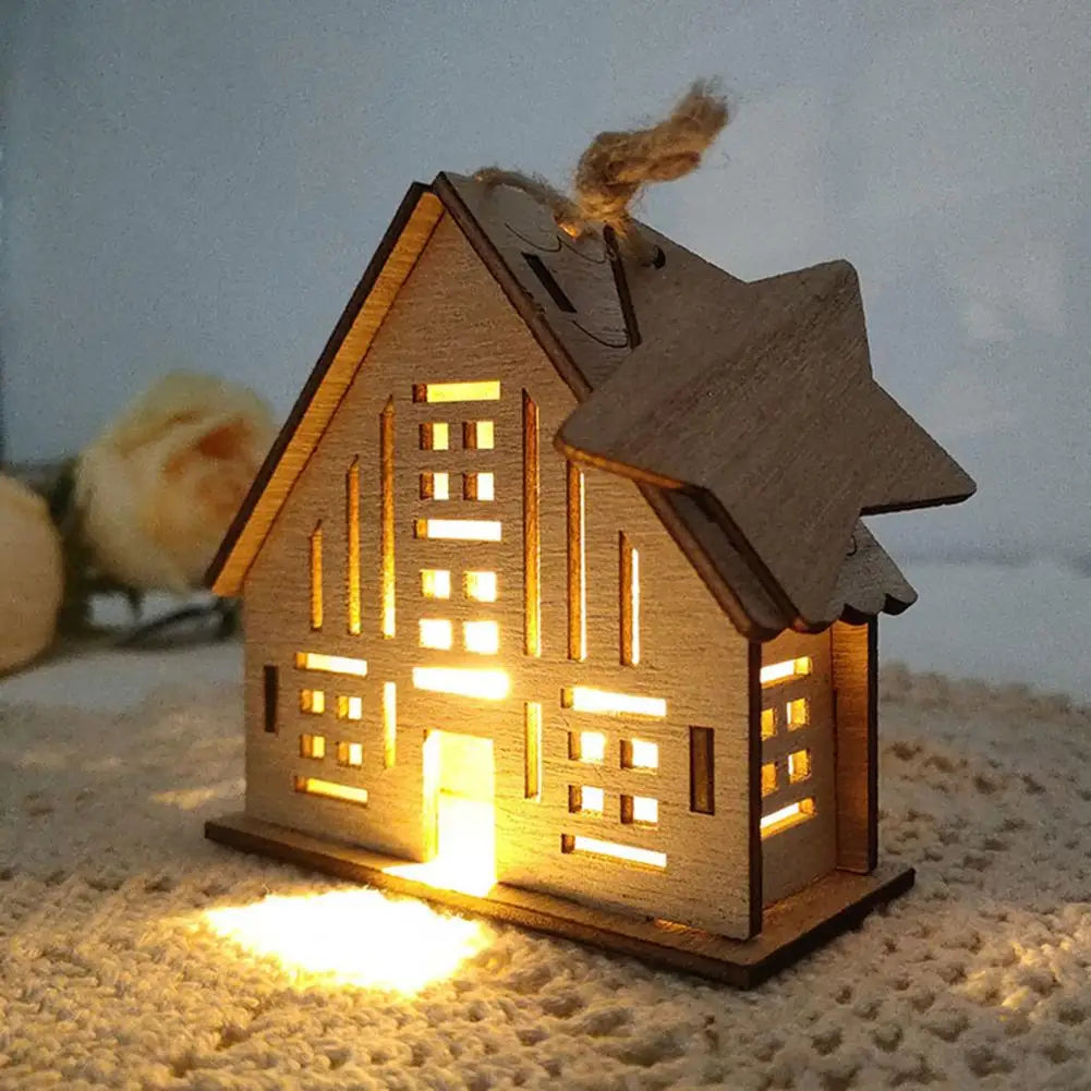 Wood House Model for Christmas Christmas House Ornament Festive Wooden House Ornaments Durable Warm Light Christmas for Home