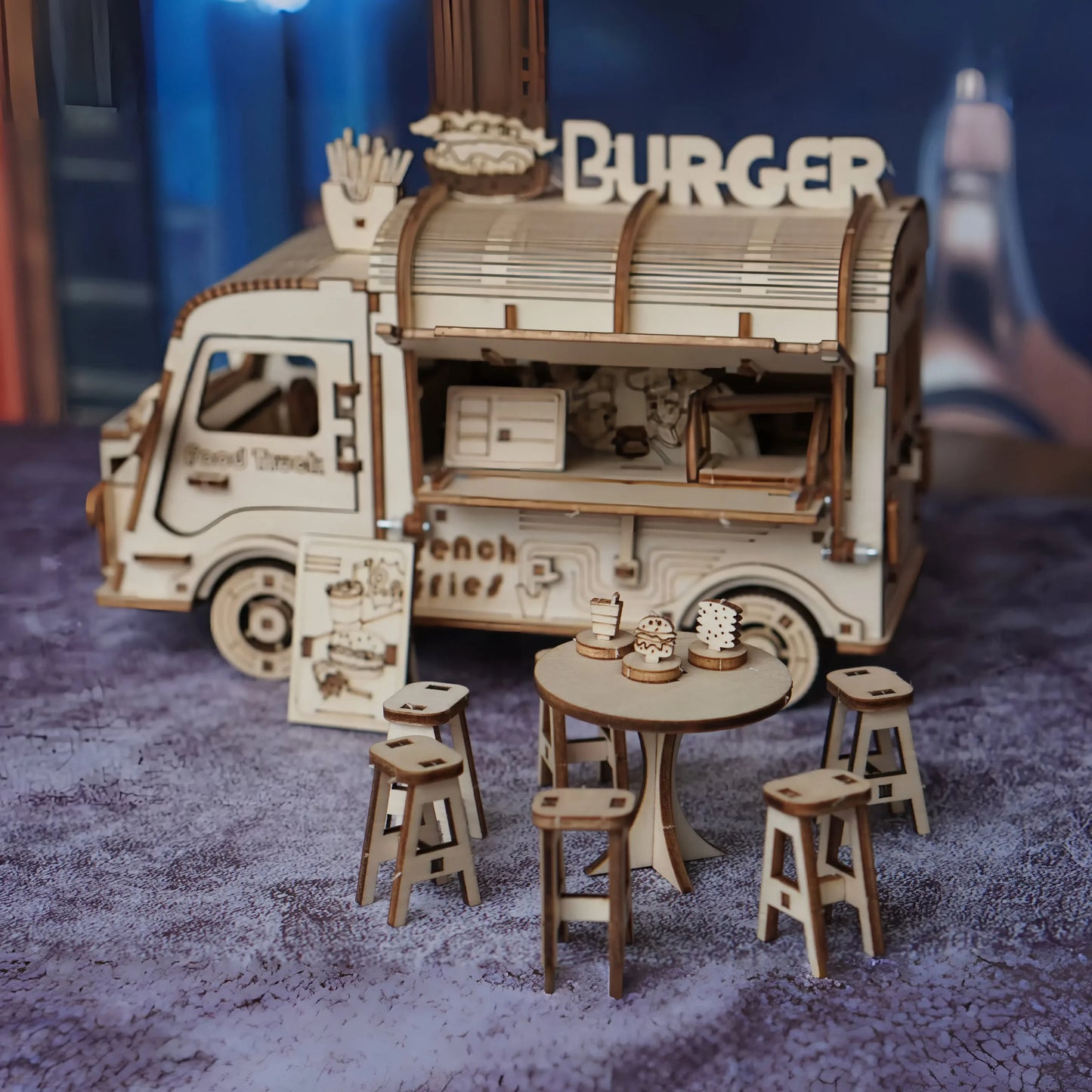 3D wooden puzzles, fast food truck models, handmade truck, bus, and car models, DIY toy ornaments and gifts for family