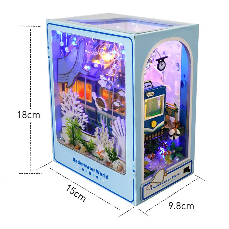 3D Wooden Puzzle Mini Doll House DIY Book Nook Kit Assembly Model Building Bookend Toy Bookshelf Insert Decor With LED Xmas Gift