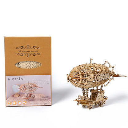 DIY wooden 3D puzzle assembly airship mechanical model decompression toy 3D stereo model handmade desktop ornament steam toy