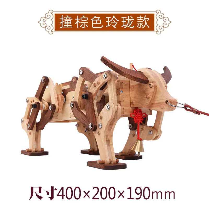 Wooden Gear Mechanical Ox Cart Model Invention in Ancient China Creative Assembly Toys Crafts Walks On Its Own Gift