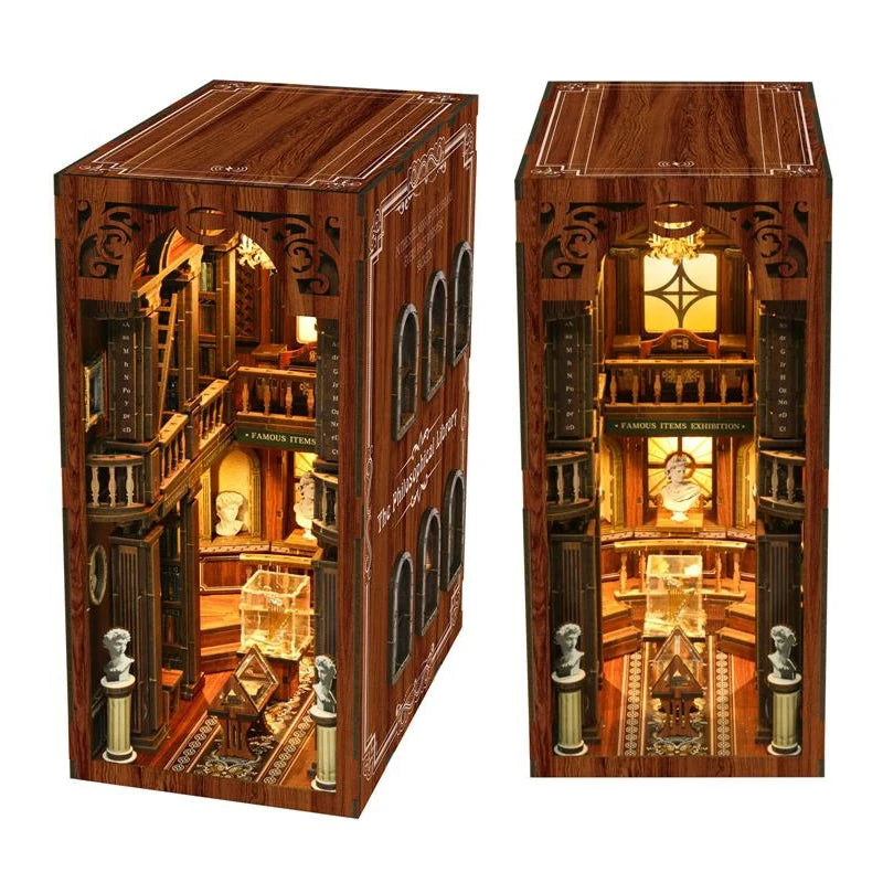 DIY Wooden  The Philosophical Library Book Nook Shelf Insert Miniature Model Kits Bookshelf Bookend for Friends Birthday Gifts