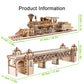 Ury 3D Wooden Puzzle Retro Steam Train with Track Railway Bridge Handmade Assembly Truck Model DIY Toys Decoration Gift for Kids