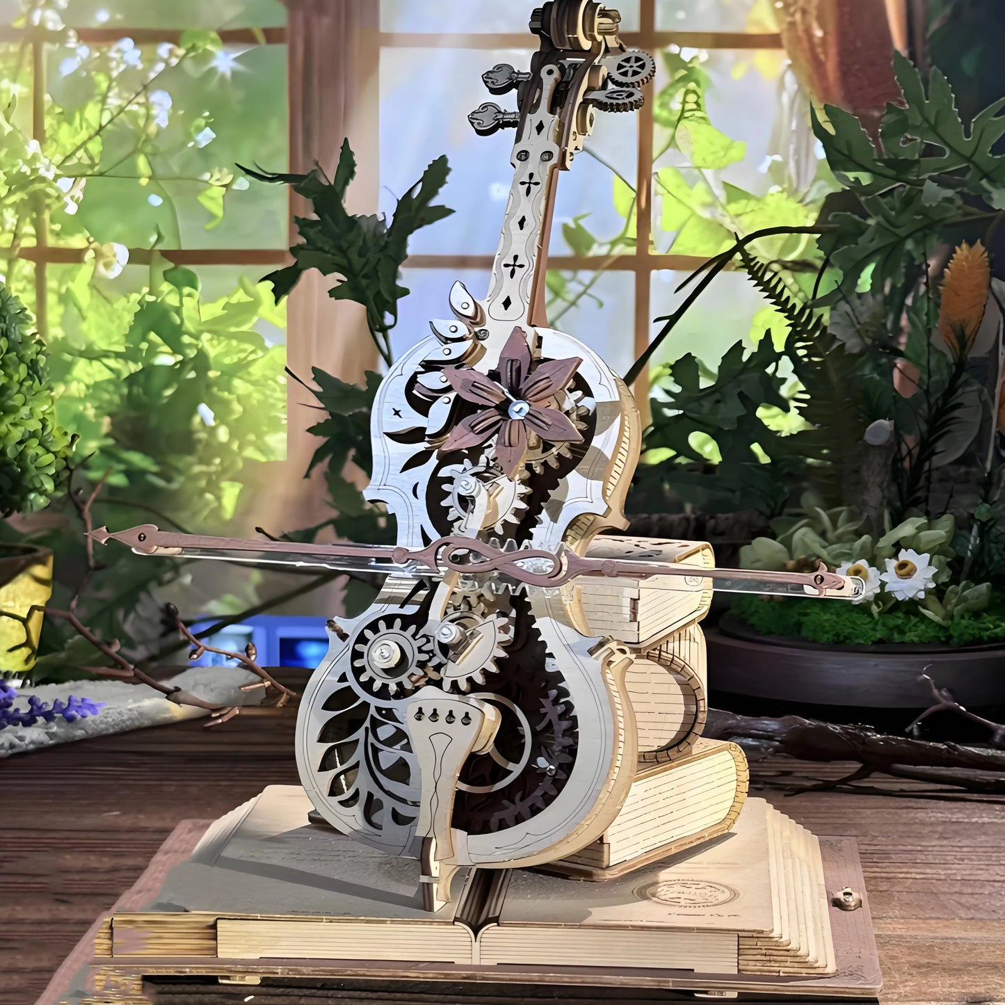 3D Wooden Cello Music Box DIY Movable Stem Creative Girls Educational Toy Gift AMK63