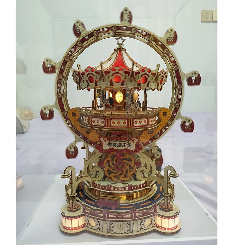 NEW DIY 3D Wooden Puzzle Playground Miniature Model Kits Assembly Jigsaw Puzzles Can Turn for Friends Birthday Gifts