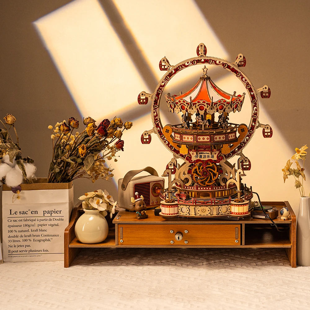 NEW DIY 3D Wooden Puzzle Playground Miniature Model Kits Assembly Jigsaw Puzzles Can Turn for Friends Birthday Gifts