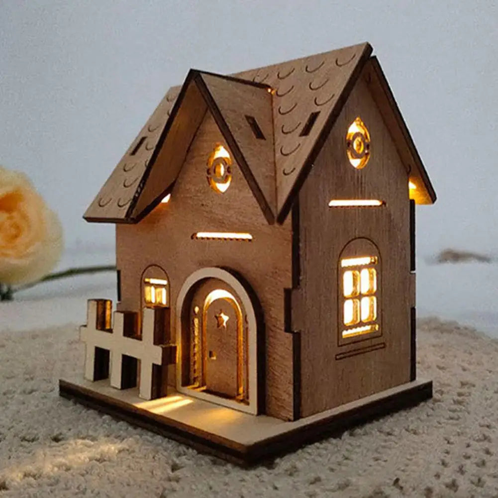 Wood House Model for Christmas Christmas House Ornament Festive Wooden House Ornaments Durable Warm Light Christmas for Home